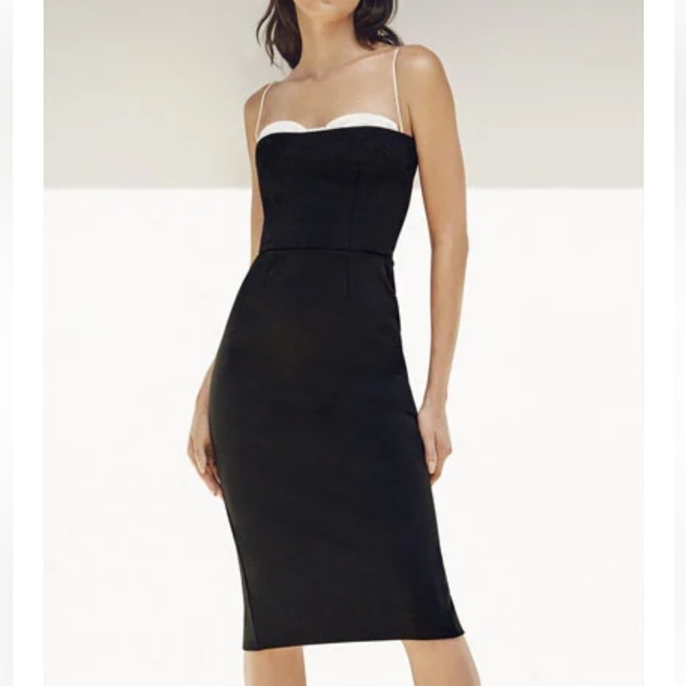 Haney LBD Black Midi Dress with White Bustier size 0 Celebrity Stylist $1150
